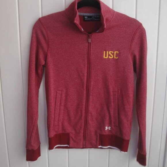 Under Armour Womens Full Zip Jacket Size XS Cardinal Red Yellow Embroidered - Picture 1 of 3